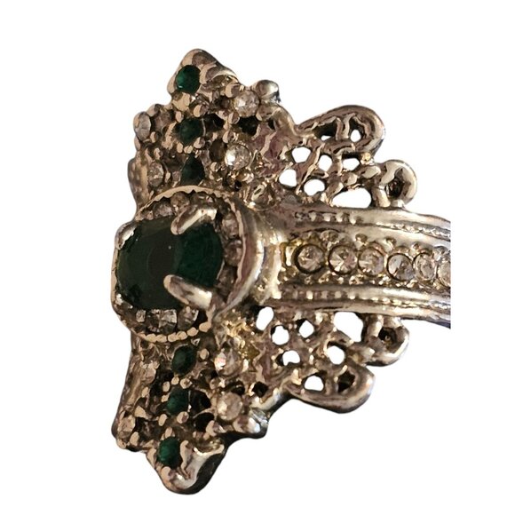Victorian Trading Green Rhinestone & CZ Sterling Silver 925 Queen Ring Size 6 - Picture 14 of 16